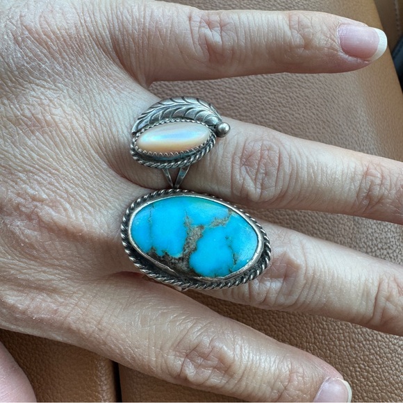 Vintage Native American turquoise sterling Silver Ring lot MOP navajo old - Picture 5 of 7